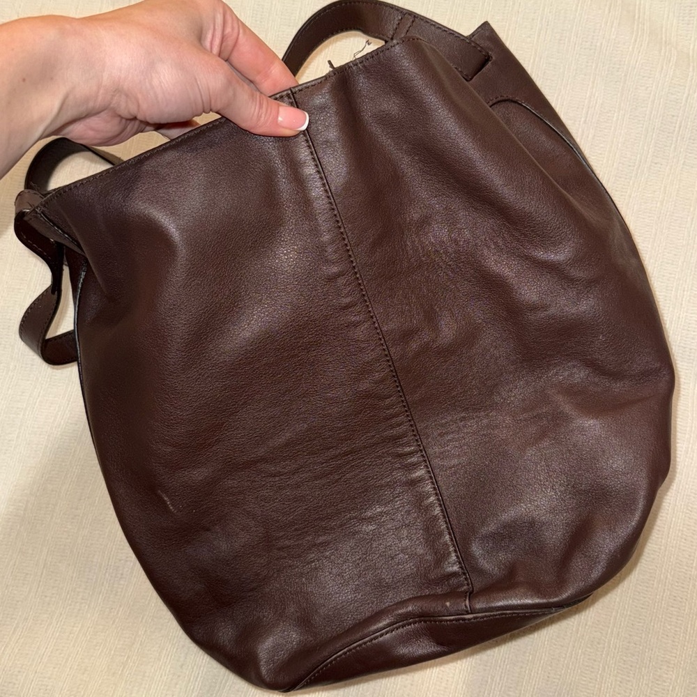 Massimo Dutti Dark Brown Leather Shoulder Bag